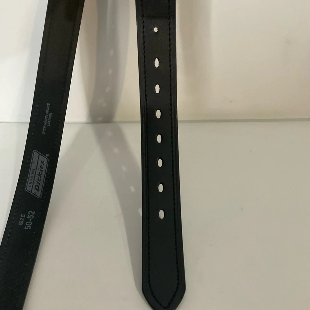 Genuine Dickies Black Leather Work Belt Dark Metal Buckle; Size: 50”-52” L; Nice